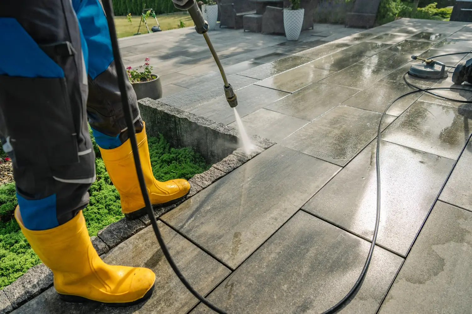Best Wash crew pressure washing a commercial property exterior